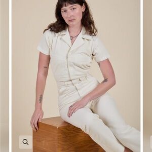 Big Bud Press Cream Short-Sleeve Straight-Leg WorkwearJumpsuit
